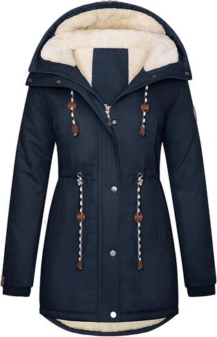 Women's Winter Fleece Lined Sherpa Parka Jacket Warm Thicken Fuzzy Hooded Down Coat Casual Plush Drawstring Outerwear in Saudi Arabia