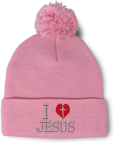 Speedy Pros Pom Pom Beanies for Women I Heart Jesus Faith God Christian Religious Skull Cap Acrylic One Size in Saudi Arabia