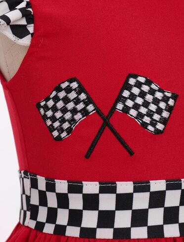 ODASDO Baby Girl Toddler Kids Racing Car 1st 2nd Birthday Outfit Checkered Flutter Sleeve A-line Ruffle Dress in Kuwait