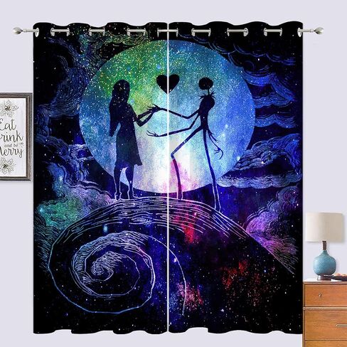 ستارة نافذة تعتيم لغرفة الأطفال الهالوين، مقاومة للماء وموفرة للطاقة والخصوصية كابوس عيد الميلاد سالي جاك ستارة حماية الخصوصية معزولة حراريًا لغرفة المعيشة وغرفة النوم 42 عرض × 63 طول بوصة in Kuwait