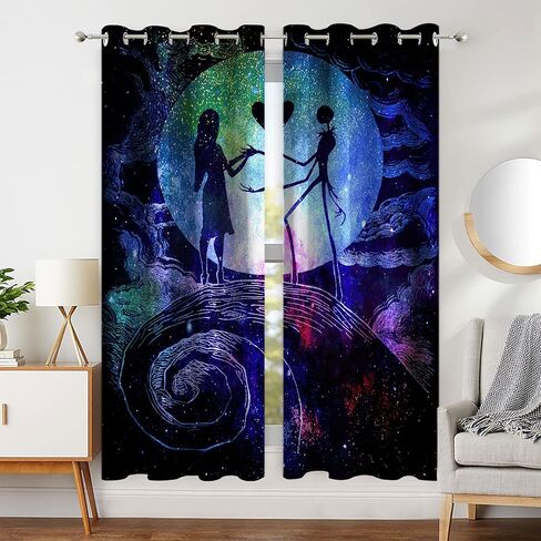 ستارة نافذة تعتيم لغرفة الأطفال الهالوين، مقاومة للماء وموفرة للطاقة والخصوصية كابوس عيد الميلاد سالي جاك ستارة حماية الخصوصية معزولة حراريًا لغرفة المعيشة وغرفة النوم 42 عرض × 63 طول بوصة in Kuwait