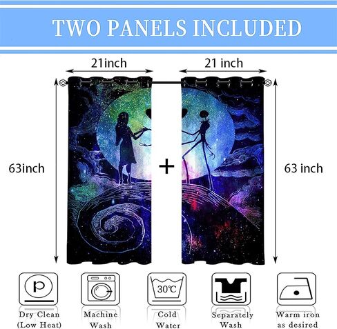 ستارة نافذة تعتيم لغرفة الأطفال الهالوين، مقاومة للماء وموفرة للطاقة والخصوصية كابوس عيد الميلاد سالي جاك ستارة حماية الخصوصية معزولة حراريًا لغرفة المعيشة وغرفة النوم 42 عرض × 63 طول بوصة in Kuwait