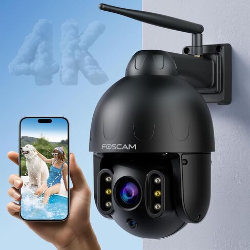 كاميرات مراقبة FOSCAM 4K/8MP لاسلكية في الهواء الطلق، كاميرا مراقبة واي فاي 5 جيجا هرتز و2.4 جيجا هرتز مع تتبع تلقائي، تكبير بصري 4X، اكتشاف الإنسان/المركبة بالذكاء الاصطناعي، رؤية ليلية ملونة 165 قدم، صوت ثنائي الاتجاه، 360 درجة PT، IP66 in Kuwait