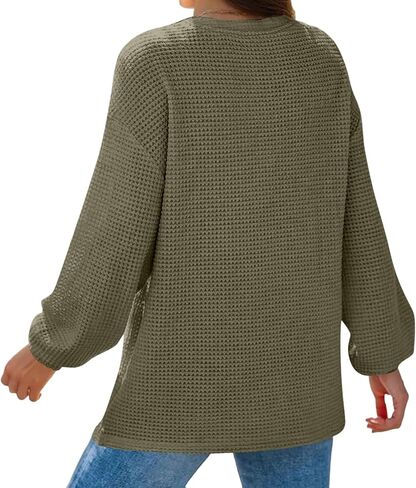 Hoodies for Women Waffle Knit V Neck Sweatshirts Long Sleeve Casual Loose Pullover Sweatshirt Fall Fashion Tops in Saudi Arabia