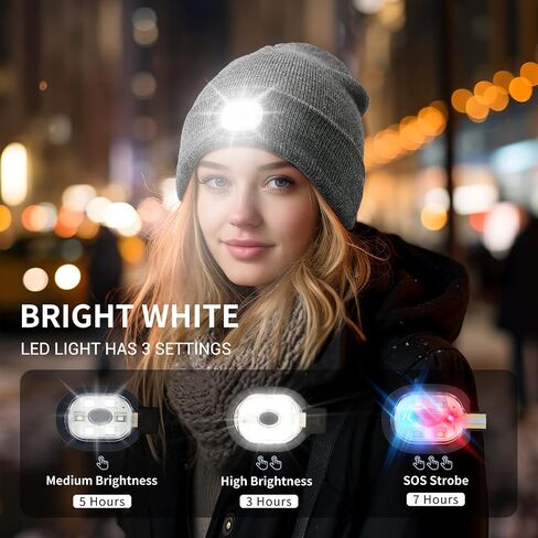Beanie with Light, Winter Warm LED Beanie, Built-in Headlamp Rechargeable for Men Women, Multiple Colors Available in Saudi Arabia