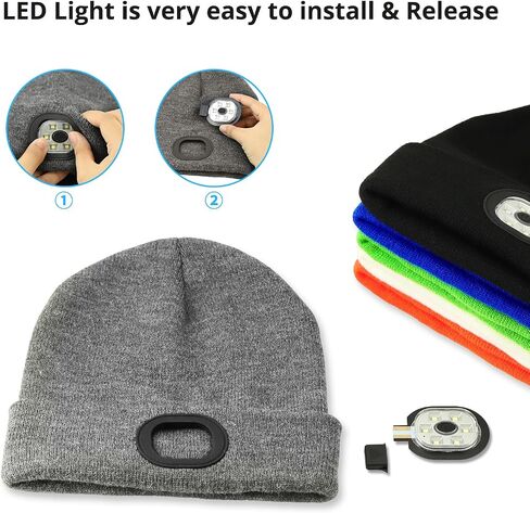 Beanie with Light, Winter Warm LED Beanie, Built-in Headlamp Rechargeable for Men Women, Multiple Colors Available in Saudi Arabia