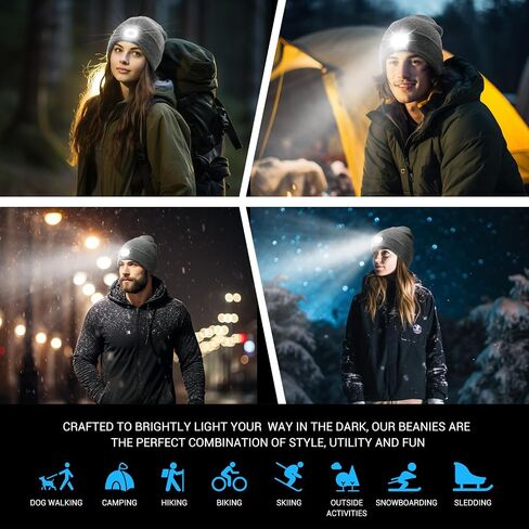 Beanie with Light, Winter Warm LED Beanie, Built-in Headlamp Rechargeable for Men Women, Multiple Colors Available in Saudi Arabia