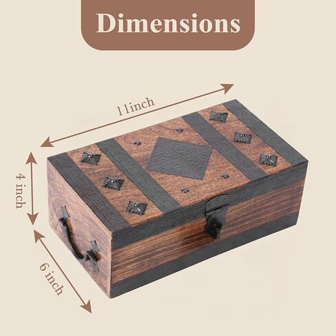 Ajuny Wooden Handcrafted Pirate Treasure Chest Jewelry Box Multipurpose Vintage Shell Strips Keepsake Trinket Storage Case Holder Necklace Earring Organizer Gift, 11x6 Inch in Kuwait