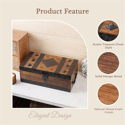 Ajuny Wooden Handcrafted Pirate Treasure Chest Jewelry Box Multipurpose Vintage Shell Strips Keepsake Trinket Storage Case Holder Necklace Earring Organizer Gift, 11x6 Inch in Kuwait