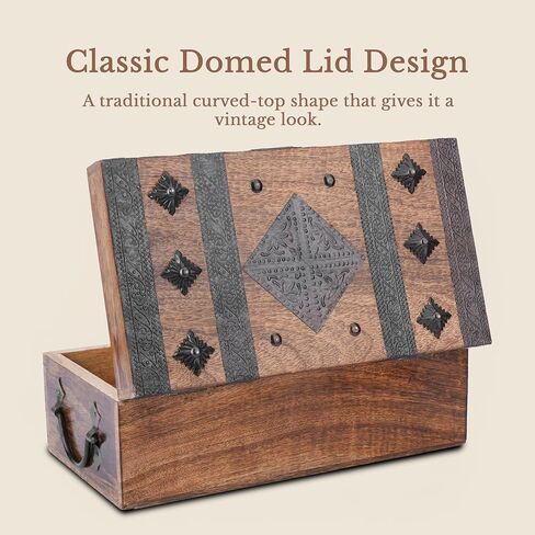 Ajuny Wooden Handcrafted Pirate Treasure Chest Jewelry Box Multipurpose Vintage Shell Strips Keepsake Trinket Storage Case Holder Necklace Earring Organizer Gift, 11x6 Inch in Kuwait