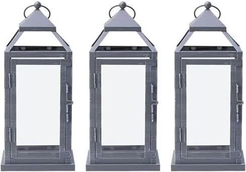 Elements Metal Lanterns with LED Candles, Set of 3, 5.2x5.2x12 Inch, White in Kuwait