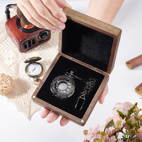 AHANDMAKER Walnut Wood Pocket Watch Box, Portable Single Watch Gift Box with Pillow Wood Wristwatch Case Jewelry Storage Travel Organizer for Men Women, Coconut Brown in Saudi Arabia