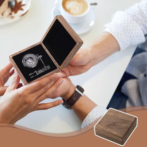AHANDMAKER Walnut Wood Pocket Watch Box, Portable Single Watch Gift Box with Pillow Wood Wristwatch Case Jewelry Storage Travel Organizer for Men Women, Coconut Brown in Saudi Arabia