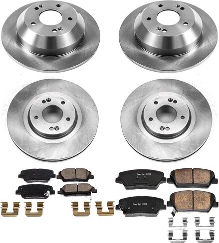 طقم فرامل PowerStop لسيارة Santa Fe Sport 2013-2018، Kia Sorento 2014-2015 [نموذج محدد] - دوارات قرص OE الأمامية والخلفية المتخصصة واستبدال وسادات الفرامل السيراميكية، KOE8009 in Saudi Arabia