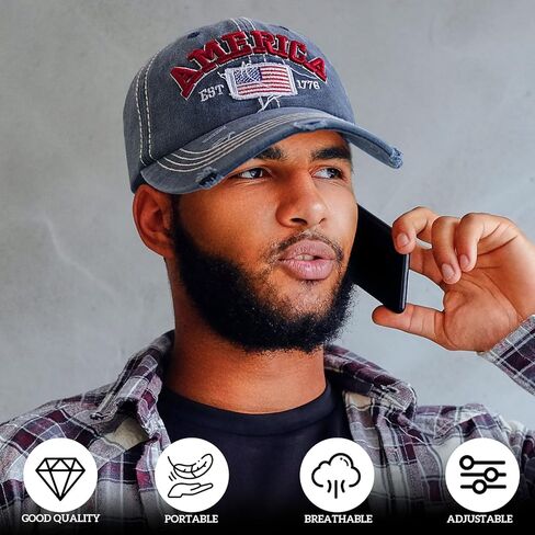 American Flag Patriotic Baseball Cap | Embroidered USA Flag 100% Cotton Adjustable Hat for Men & Women in Kuwait