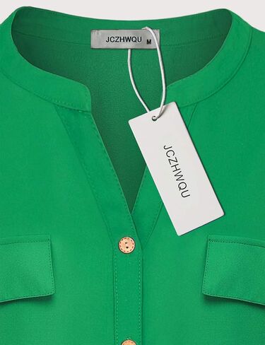 Womens Notch V-Neck Tab Sleeve Button Down Chiffon Blouse Top in Saudi Arabia