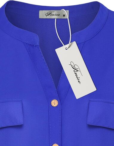 Womens Notch V-Neck Tab Sleeve Button Down Chiffon Blouse Top in Saudi Arabia