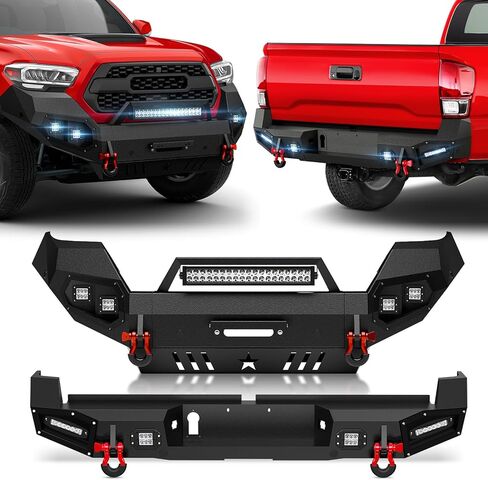 لمصد تاكوما الأمامي والخلفي من الجيل الثاني متوافق مع تويوتا تاكوما 2005-2015 مع لوحة ونش، لوحة انزلاقية، مصابيح LED، دعامة لوحة الترخيص، فتحات مستشعر، درع قابل للطلاء وحلقات على شكل حرف D، أسود in Kuwait