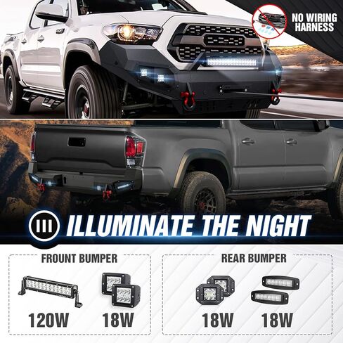 لمصد تاكوما الأمامي والخلفي من الجيل الثاني متوافق مع تويوتا تاكوما 2005-2015 مع لوحة ونش، لوحة انزلاقية، مصابيح LED، دعامة لوحة الترخيص، فتحات مستشعر، درع قابل للطلاء وحلقات على شكل حرف D، أسود in Kuwait