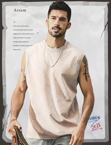 Arssm Mens Cotton Tank Tops Workout Sleeveless Tees Shirts Cut Off Muscle Gym Acid Wash Running Tees in Saudi Arabia