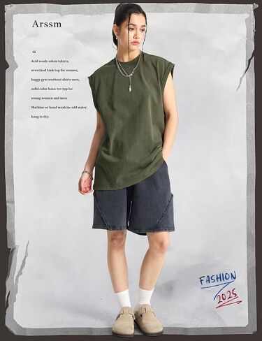 Arssm Mens Cotton Tank Tops Workout Sleeveless Tees Shirts Cut Off Muscle Gym Acid Wash Running Tees in Saudi Arabia