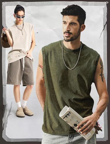 Arssm Mens Cotton Tank Tops Workout Sleeveless Tees Shirts Cut Off Muscle Gym Acid Wash Running Tees in Saudi Arabia