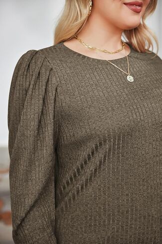 IN'VOLAND Plus Size Women's Puff Knit Blouse Long Sleeve Shirt Crew Neck Elegant Tunic Tops in Saudi Arabia