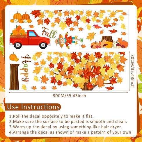 Fall Maple Leaves Wall Decals Fall Tree Scarecrow Pumpkin Truck Wall Decor Sticker Thanksgiving Removable Fall Leaves Wall Decor Cute Autumn Wall Mural Art for Classroom Bedroom Decor in Saudi Arabia