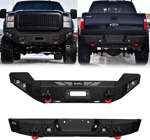لـ 2011-2016 Ford F250/F350/F450/F550 المصد الأمامي والخلفي من الفولاذ مع لوحة ونش وأضواء مربعة (نسيج أسود) in Kuwait