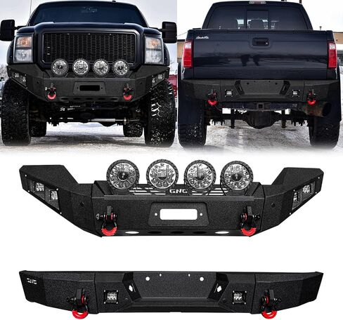 لـ 2011-2016 Ford F250/F350/F450/F550 المصد الأمامي والخلفي من الفولاذ مع لوحة ونش وأضواء مربعة (نسيج أسود) in Kuwait