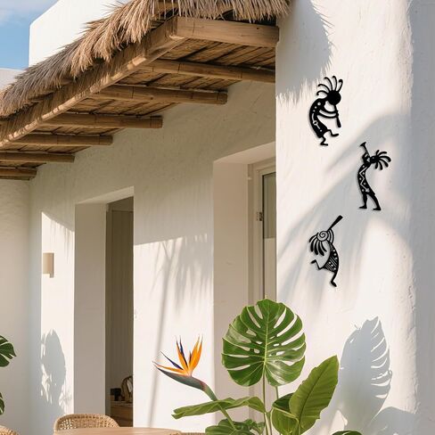Metal Kokopelli Wall Art – Kokopelli Wall Decor Southwest Wall Decor for Indoor & Outdoor Use(Set of 3,Black) in Kuwait