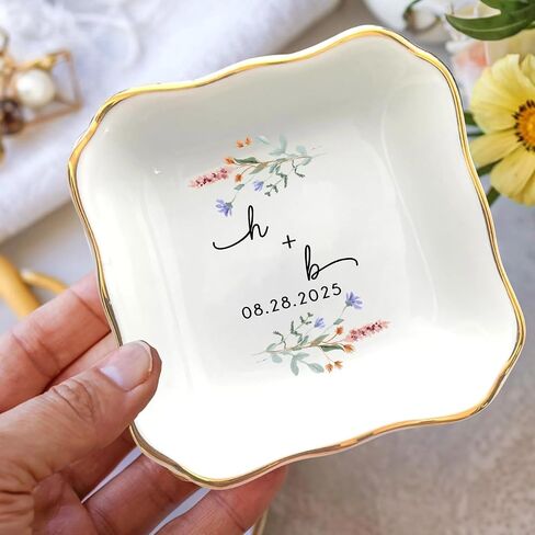 Personalized Couple Portrait Photo Ring Dish Engagement Gift, Ring Holder Dish Wedding Gift, Trinket Dish for Bride Wife, Jewelry Tray Gifts for Newly Engaged Couple Anniversary in Saudi Arabia