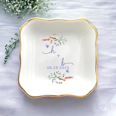 Personalized Couple Portrait Photo Ring Dish Engagement Gift, Ring Holder Dish Wedding Gift, Trinket Dish for Bride Wife, Jewelry Tray Gifts for Newly Engaged Couple Anniversary in Saudi Arabia