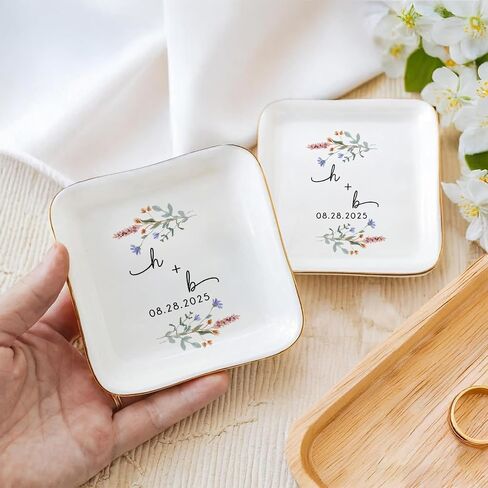 Personalized Couple Portrait Photo Ring Dish Engagement Gift, Ring Holder Dish Wedding Gift, Trinket Dish for Bride Wife, Jewelry Tray Gifts for Newly Engaged Couple Anniversary in Saudi Arabia
