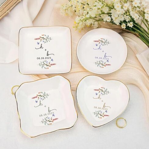 Personalized Couple Portrait Photo Ring Dish Engagement Gift, Ring Holder Dish Wedding Gift, Trinket Dish for Bride Wife, Jewelry Tray Gifts for Newly Engaged Couple Anniversary in Saudi Arabia