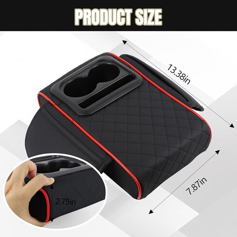 Hovom Car Center Console Cover, 13.39"×7.87"×2.76" Leather Armrest Cover for Cars, Memory Foam Armrest Pillow with Pocket, Cup Holder & Phone Slot, Universal Vehicle Arm Rest Cushion Pad (Black+Red) in Saudi Arabia
