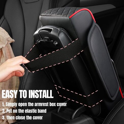 Hovom Car Center Console Cover, 13.39"×7.87"×2.76" Leather Armrest Cover for Cars, Memory Foam Armrest Pillow with Pocket, Cup Holder & Phone Slot, Universal Vehicle Arm Rest Cushion Pad (Black+Red) in Saudi Arabia