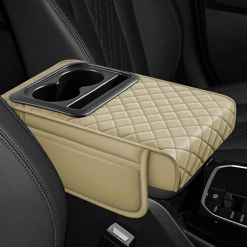 Hovom Car Center Console Cover, 13.39"×7.87"×2.76" Leather Armrest Cover for Cars, Memory Foam Armrest Pillow with Pocket, Cup Holder & Phone Slot, Universal Vehicle Arm Rest Cushion Pad (Black+Red) in Saudi Arabia