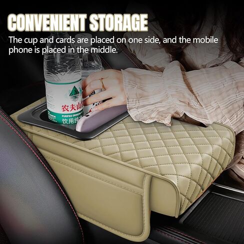 Hovom Car Center Console Cover, 13.39"×7.87"×2.76" Leather Armrest Cover for Cars, Memory Foam Armrest Pillow with Pocket, Cup Holder & Phone Slot, Universal Vehicle Arm Rest Cushion Pad (Black+Red) in Saudi Arabia