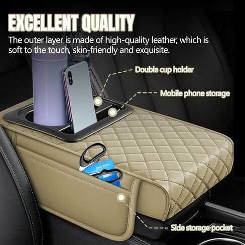 Hovom Car Center Console Cover, 13.39"×7.87"×2.76" Leather Armrest Cover for Cars, Memory Foam Armrest Pillow with Pocket, Cup Holder & Phone Slot, Universal Vehicle Arm Rest Cushion Pad (Black+Red) in Saudi Arabia
