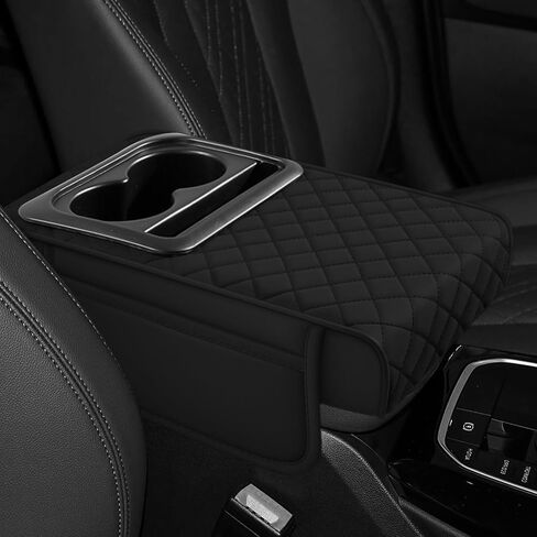 Hovom Car Center Console Cover, 13.39"×7.87"×2.76" Leather Armrest Cover for Cars, Memory Foam Armrest Pillow with Pocket, Cup Holder & Phone Slot, Universal Vehicle Arm Rest Cushion Pad (Black+Red) in Saudi Arabia
