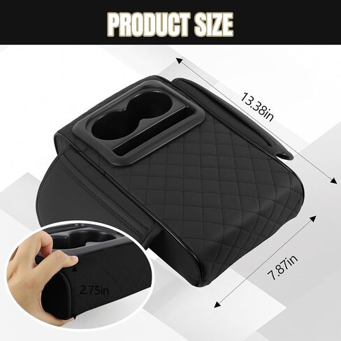 Hovom Car Center Console Cover, 13.39"×7.87"×2.76" Leather Armrest Cover for Cars, Memory Foam Armrest Pillow with Pocket, Cup Holder & Phone Slot, Universal Vehicle Arm Rest Cushion Pad (Black+Red) in Saudi Arabia