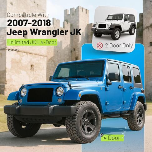 Rugged Side Steps Compatible with 2007-2018 Jeep Wrangler JK Unlimited JKU 4-Door Running Boards, High-Strength Steel Step Bars, Powder-Coated & Textured, 4-Piece Set in Saudi Arabia