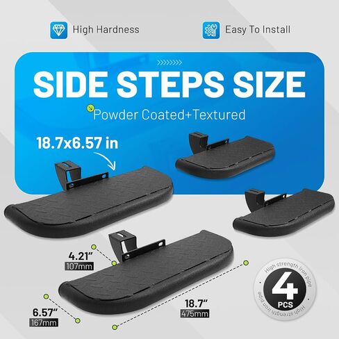 Rugged Side Steps Compatible with 2007-2018 Jeep Wrangler JK Unlimited JKU 4-Door Running Boards, High-Strength Steel Step Bars, Powder-Coated & Textured, 4-Piece Set in Saudi Arabia