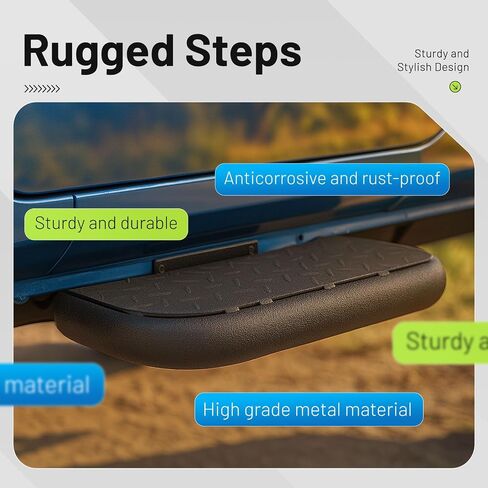 Rugged Side Steps Compatible with 2007-2018 Jeep Wrangler JK Unlimited JKU 4-Door Running Boards, High-Strength Steel Step Bars, Powder-Coated & Textured, 4-Piece Set in Saudi Arabia