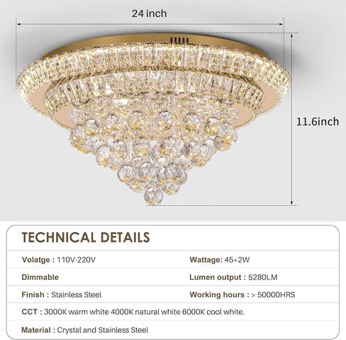 Elegant LED Crystal Raindrop Ceiling Light, 20" Flush Mount Chandelier Light Fixture with Remote Control for Living Room Kitchen Island Bedroom Hallway Entryway Foyer(Dimmable) in Saudi Arabia