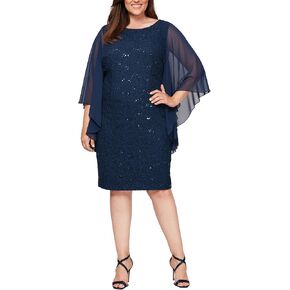 Alex Evenings Women's Plus-Size Midi Cap Sleeve Dress with Sequin in Kuwait