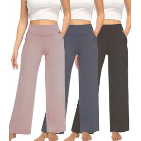3 Pack Yoga Pants Women's Wide Leg Pants High Waist Elastic Sweatpants pantsLounge Pants with Pockets in Kuwait