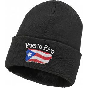 Puerto Rico Beanie Hat – Warm Knit Winter Cap with Embroidered Flag | Unisex Fleece-Lined Skull Cap – Multiple Colors in Saudi Arabia
