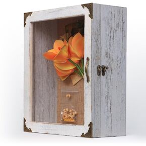 Shadow Box Frame 11x13, Depth 5in Shadow Boxes Display Cases, Rustic Burnt Wood, Vintage Metal Accents, Hinged Door, Metal Handle and Latch, Linen Back in Saudi Arabia